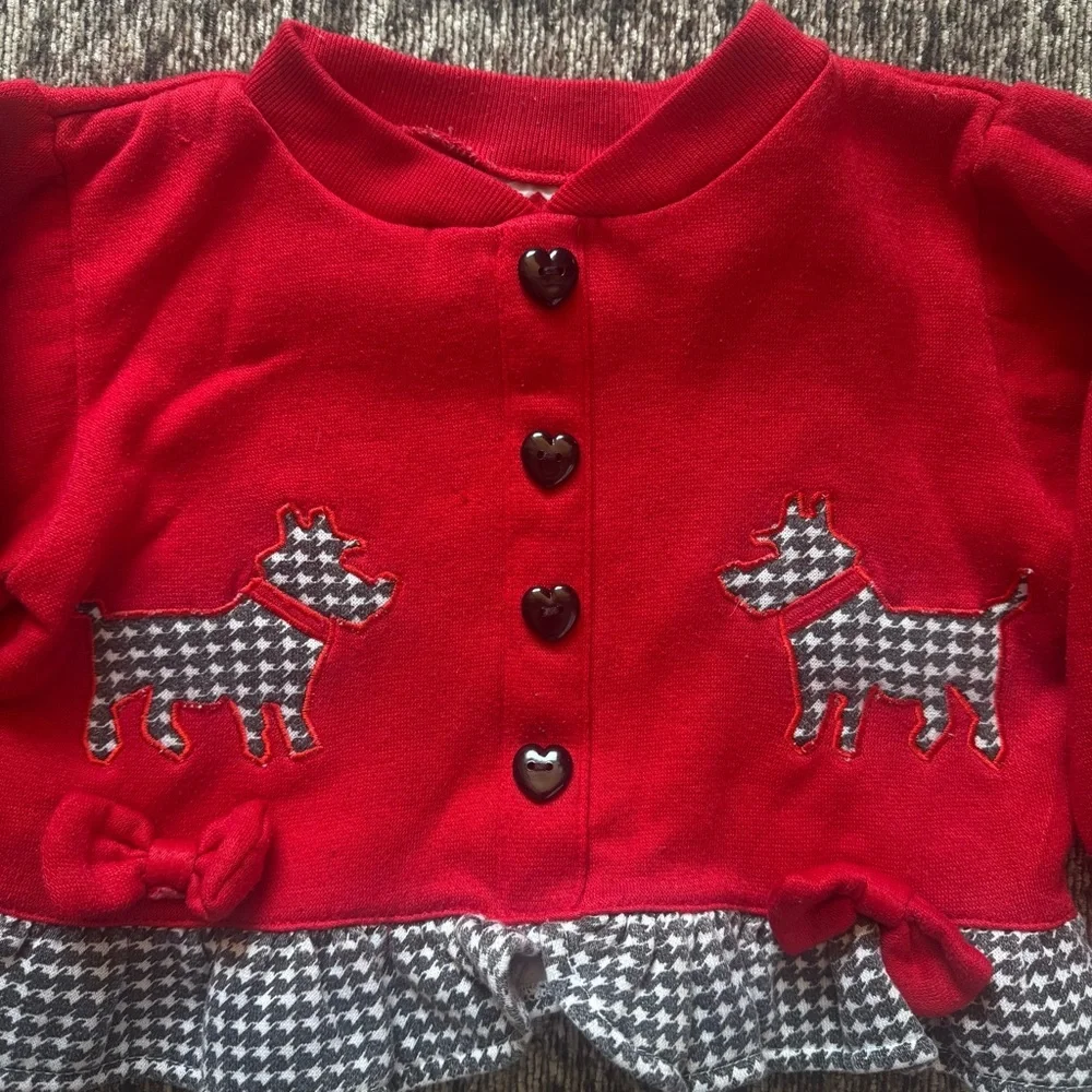 Vintage 90s Hush Puppies Red Scottie Dog Sweater Size 3T Houndstooth Trim